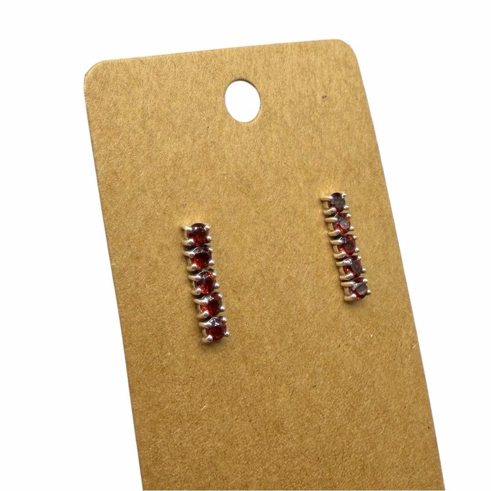 Garnet Earrings Solid 925 Sterling Silver Stud Post Back Multi Stone - Picture 2 of 4